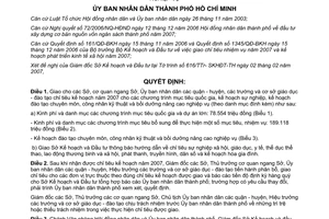 Quyết định 37/2007/QĐ-UBND giao chỉ tiêu kế hoạch năm 2007 chương trình mục tiêu quốc gia kế hoạch sự nghiệp đào tạo chuyên môn công nhân kỹ thuật