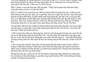 Công văn  1707/BGDĐT-GDTH  dạy chương trình của nước Ngoài tại Hồ Chí Minh