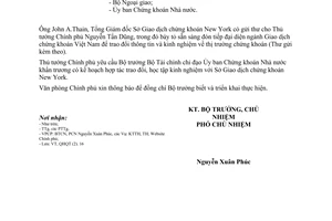 Công văn  1657/VPCP-QHQT trao đổi kinh nghiệm với Sở Giao dịch chứng khoán New York