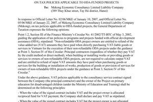 Official Dispatch No. 878/TCT-PCCS on tax policies applicable to ODA-funded