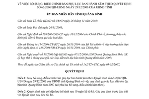 Quyết định 05/2007/QĐ-UBND bổ sung Bản phụ lục Quyết định 63/2006/QĐ-UBND giá đất Quảng Bình 2007