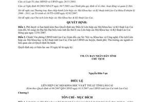 Quyết định 08/2007/QĐ-UBND phê chuẩn Điều lệ Liên hiệp các Hội Khoa học Kỹ thuật Lào Cai