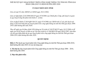 Quyết định 590/QĐ-UBND quy hoạch phát triển Công nghệ thông tin 2006-2010