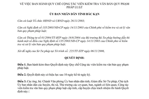Quyết định 324/2007/QĐ-UBND Quy chế cộng tác viên kiểm tra văn bản quy phạm pháp luật Bắc Kạn