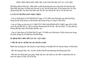 Hướng dẫn 71/HD-SXD thực hiện định mức bốc dỡ, vận chuyển bộ vật tư, vật liệu