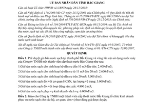 Quyết định 21/2007/QĐ-UBND giá bán nước sạch Bắc Giang