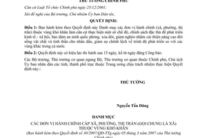 Quyết định 30/2007/QĐ-TTg Danh mục đơn vị hành chính thuộc vùng khó khăn