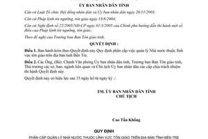 Quyết định 11/2007/QĐ-UBND phân cấp quản lý Nhà nước lĩnh vực tôn giáo Bến Tre