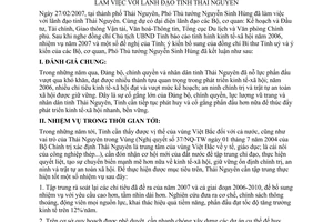 Thông báo 38/TB-VPCP kết luận Phó Thủ tướng Nguyễn Sinh Hùng làm việc lãnh đạo tỉnh Thái Nguyên