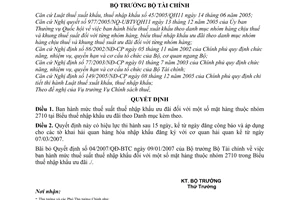 Quyết định 09/2007/QĐ-BTC mức thuế suất nhập khẩu mặt hàng thuộc nhóm 2710 Biểu thuế nhập khẩu ưu đãi