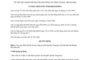 Quyết định 11/2007/QĐ-UBND chế độ chi cho công tác phổ cập bậc trung học Khánh Hòa