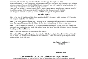 Quyết định 40/2007/QĐ-UBND giao chỉ tiêu biên chế hành chính, sự nghiệp năm 2007