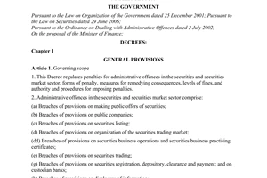 Decree No. 36/2007/ND-CP of March 8, 2007, on penalties for administrative offences in securities and securities market sector.