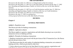 Decree of Government No. 35/2007/ND-CP of March 08, 2007 on banking e-transactions