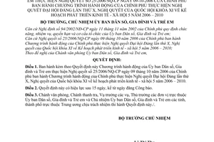 Quyết định 01/2007/QĐ-DSGĐTE Chương trình hành động thực hiện Nghị quyết Nghị quyết số 25/2006/NQ-CP