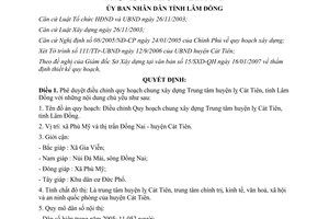 Quyết định 800/QĐ-UBND năm 2007 quy hoạch chung xây dựng Trung tâm huyện lỵ Cát Tiên Lâm Đồng