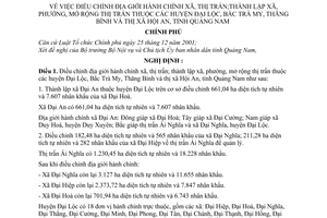 Nghị định 33/2007/NĐ-CP điều chỉnh địa giới hành chính xã, thị trấn;thành lập xã, phường, mở rộng thị trấn thuộc huyện Đại Lộc,Bắc Trà Quảng Nam