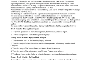 Official dispatch No. 1359/BTM-VP of March 09, 2007, on administrative adjustment and assignment in Ministry of Trade.