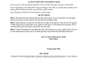 Quyết định 20/2007/QĐ-UBND bảo vệ môi trường chăn nuôi gia súc gia cầm Đồng Tháp