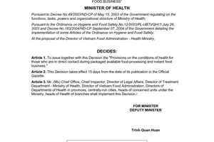 Decision No. 21/2007/QD-BYT on issuance of provisions on the conditions