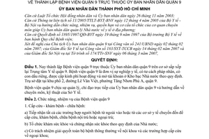 Quyết định 42/2007/QĐ-UBND thành lập Bệnh viện quận 9 thuộc Ủy ban nhân dân quận 9