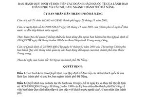 Quyết định 20/2007/QĐ-UBND quy định đón tiếp đoàn khách quốc tế Đà Nẵng