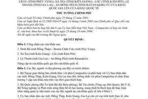 Quyết định 306/QĐ-TTg Nâng cấp cửa khẩu Dinh Bà Bontia Chăk Crây Xà Xía Lốc Lệ Thanh An Đông Pếch từ quốc gia lên quốc tế