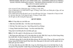 Quyết định 305/QĐ-TTg Nâng cấp cửa khẩu Đăk Ruê Chi Miet Mỹ Quý Tây Sam Rông Giang Thành Ton Hon từ quốc gia lên quốc tế