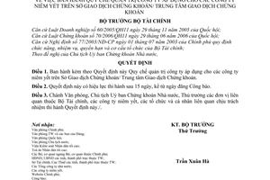 Quyết định 12/2007/QĐ-BTC Quy chế quản trị công ty áp dụng công ty niêm yết Sở Giao dịch Chứng khoán Trung tâm Giao