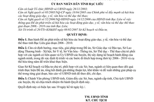 Quyết định 04/2007/QĐ-UBND đề án phát triển xã hội hóa động giáo dục, y tế, văn hóa thể dục thể thao tỉnh Bạc Liêu giai đoạn 2006-2010