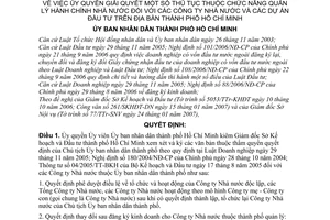 Quyết định 43/2007/QĐ-UBND ủy quyền giải quyết thủ tục thuộc chức năng quản lý hành chính Nhà nước Công ty Nhà nước dự án đầu tư thành phố Hồ Chí Minh