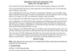 Nghị quyết 05/2007/NQ-HĐND mức thu, nộp, quản lý và sử dụng lệ phí hộ khẩu