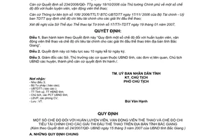 Quyết định 24/2007/QĐ-UBND Quy định chế độ đối với huấn luyện, vận động viên