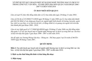 Quyết định 05/2007/QĐ-UBND quy hoạch thương mại dịch vụ văn hóa xã hội quận 5 Hồ Chí Minh
