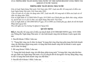 Quyết định 11/2007/QĐ-NHNN kinh doanh vàng tài khoản nước ngoài sửa đổi Quyết định 03/2006/QĐ-NHNN