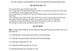 Quyết định 919/QĐ-BYT  thành lập Hội đồng tư vấn cấp Chứng chỉ hành nghề