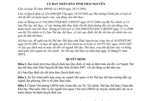 Quyết định 454/2007/QĐ-UBND định mức chi đối với Ngành Thể dục thể thao