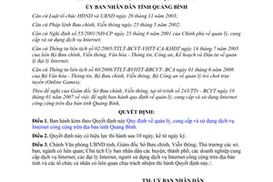 Quyết định 08/2007/QĐ-UBND quản lý sử dụng dịch vụ Internet công cộng Quảng Bình