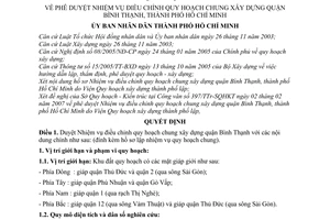 Quyết định 1029/QĐ-UBND phê duyệt nhiệm vụ điều chỉnh quy hoạch chung xây dựng quận Bình Thạnh, thành phố Hồ Chí Minh