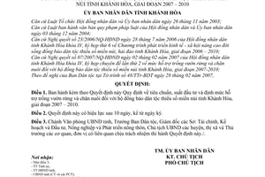 Quyết định 14/2007/QĐ-UBND tiêu chuẩn suất đầu tư mức hỗ trợ trồng vườn rừng chăn nuôi dân tộc thiểu số miền núi tỉnh Khánh Hòa giai đoạn 2007-2010