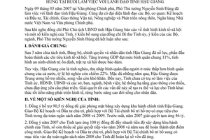 Thông báo 47/TB-VPCP kết luận Phó Thủ tướng Chính phủ Nguyễn Sinh Hùng làm việc với lãnh đạo tỉnh Hậu Giang