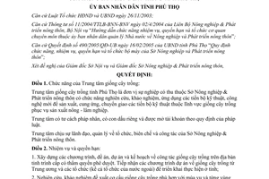 Quyết định 587/2007/QĐ-UBND chức năng nhiệm vụ quyền hạn tổ chức bộ máy Trung tâm giống cây trồng Phú Thọ