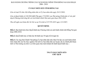 Quyết định 19/2007/QĐ-UBND Chương trình hành động cải cách hành chính Đồng Nai 2006 2010