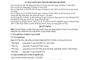 Quyết định 1062/QĐ-UBND phê duyệt Nhiệm vụ điều chỉnh quy hoạch chung xây dựng quận Gò Vấp, thành phố Hồ Chí Minh