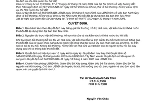 Quyết định 170/2007/QĐ-UBND bảng giá bồi thường, hỗ trợ nhà cửa, vật kiến trúc khi Nhà nước thu hồi đất