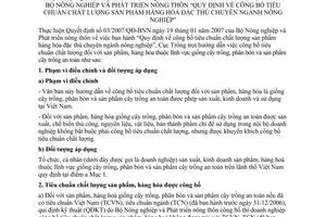 Hướng dẫn 212/HD-TT-DPB công bố tiêu chuẩn chất lượng sản phẩm hàng hóa đặc thù ngành nông nghiệp