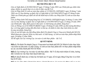 Quyết định 22/2007/QĐ-BYT chỉ định tổ chức kiểm tra nhà nước chất lượng, vệ sinh an toàn thực phẩm nhập khẩu