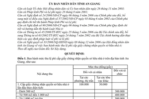 Quyết định 12/2007/QĐ-UBND mức thu lệ phí cấp giấy chứng nhận quyền sở hữu nhà ở tỉnh An Giang