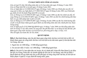 Quyết định 15/2007/QĐ-UBND khung, mức thu phí tham quan công trình văn hóa di tích lịch sử tỉnh An Giang