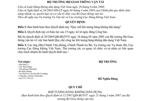 Quyết định 12/2007/QĐ-BGTVT quy chế khí tượng hàng không dân dụng